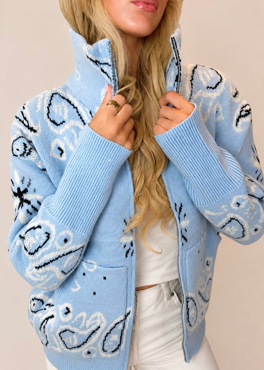 The Paisley Zip - Sky Blue